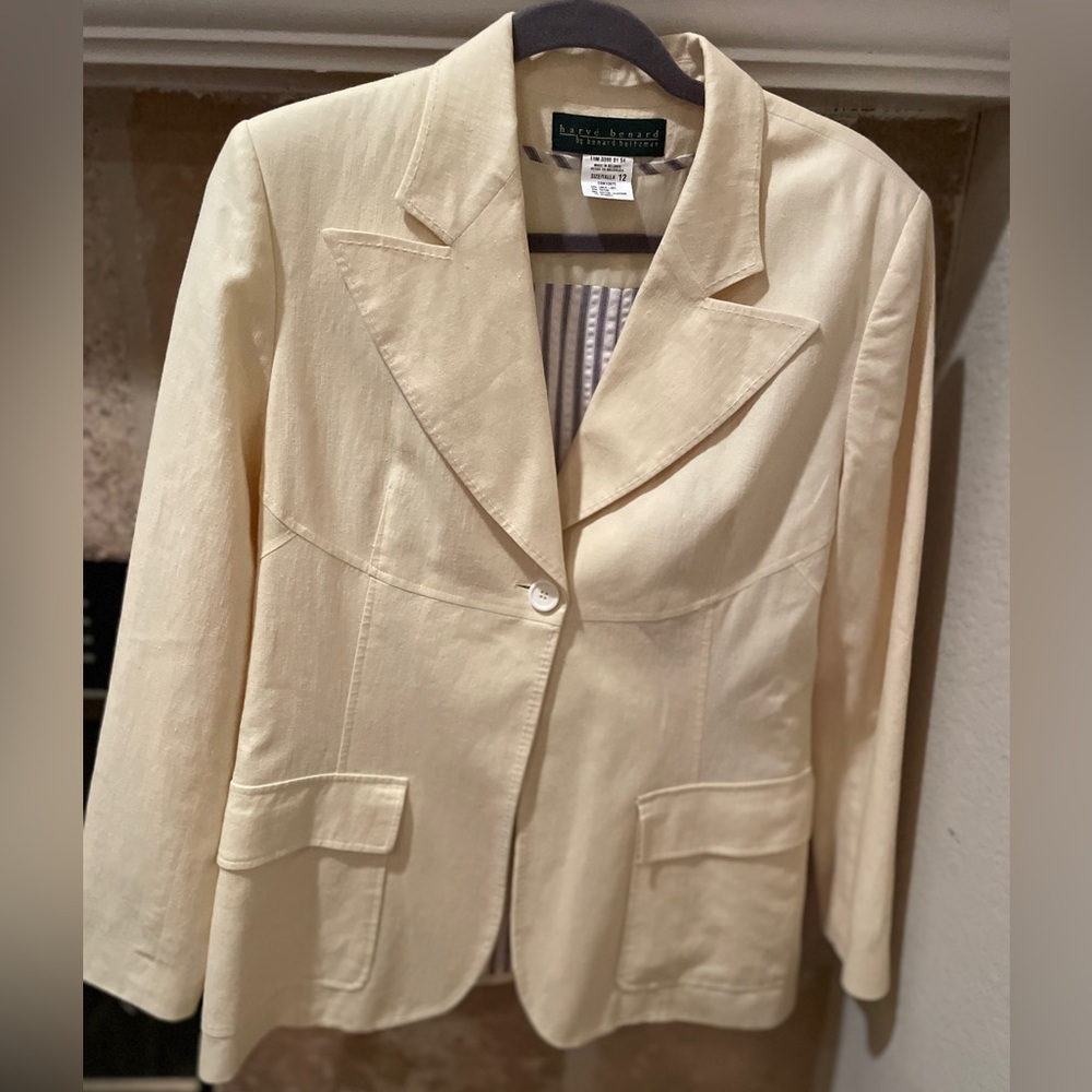 NWOT Harve Benard butter yellow lined Linen Cotton blazer preppy business 12T